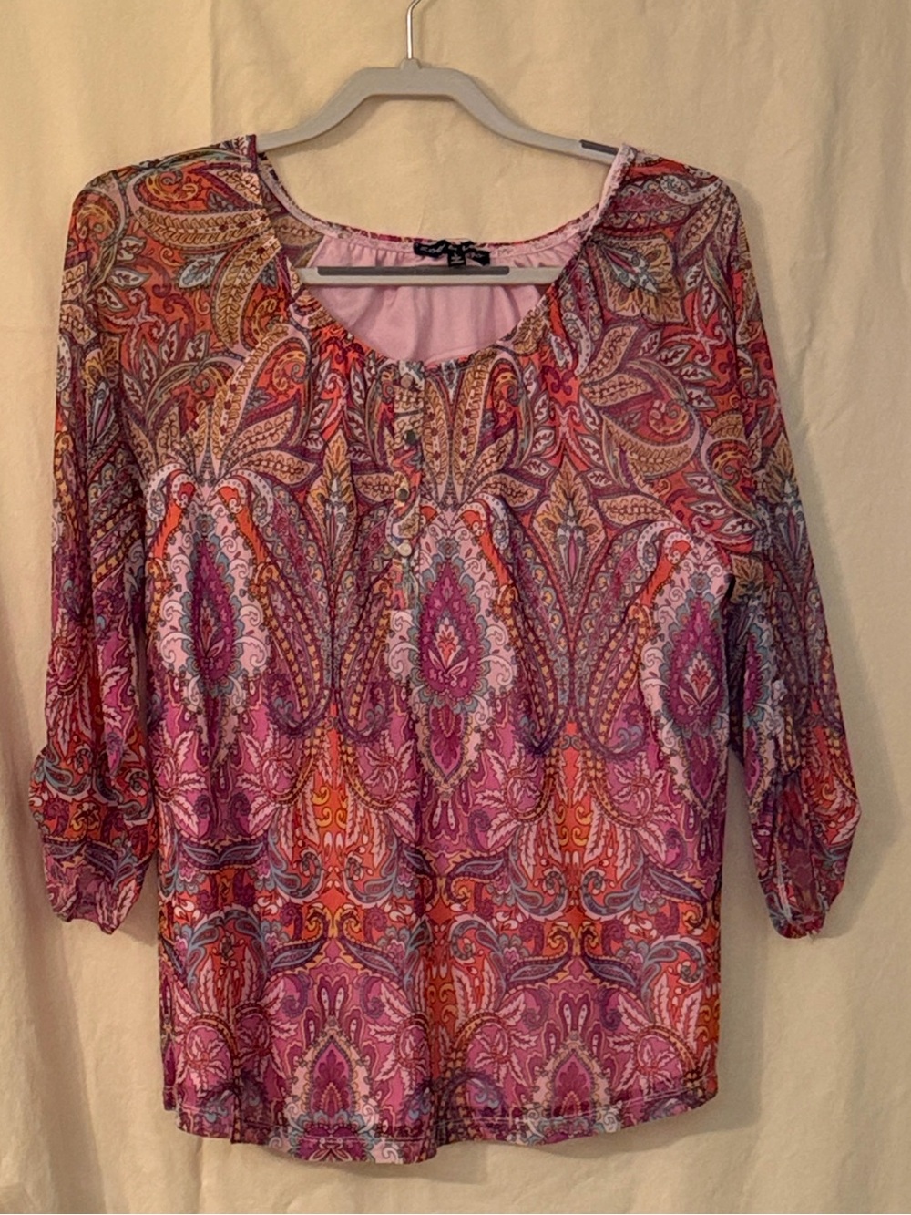 Zoey & Leelo 70’s Vibes Paisley Boho Long Sleeve Top.SzL
